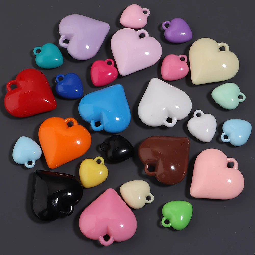 10/50 Stück bunte Herz-Acrylperlen mit Loch oben, lose Anhänger für DIY-Schmuckherstellung, handgefertigte Halsketten, Armbänder, Zubehör – Detail 4