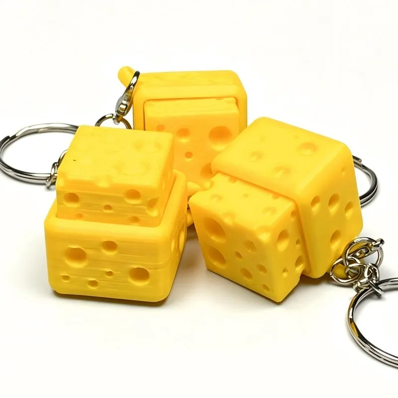 1/5Pcs Cute Cheese Keyboard Clicker Keychain Women Men Stress Relief Mini Fidget Button Cheese Keyring Yellow Cheese Hangings