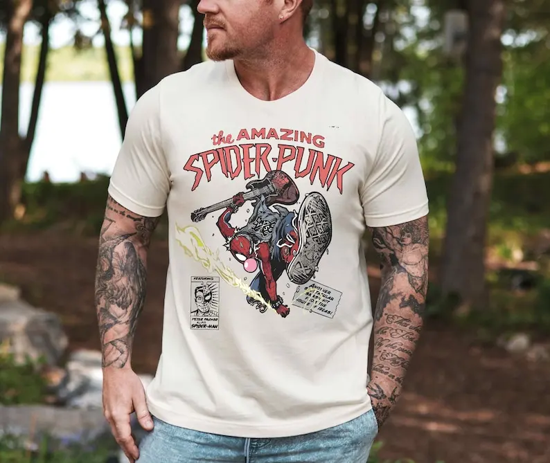 تي شيرت Spider-Punk المذهل قميص Spider Punk قمصان Spiderman قمصان Punk Hero