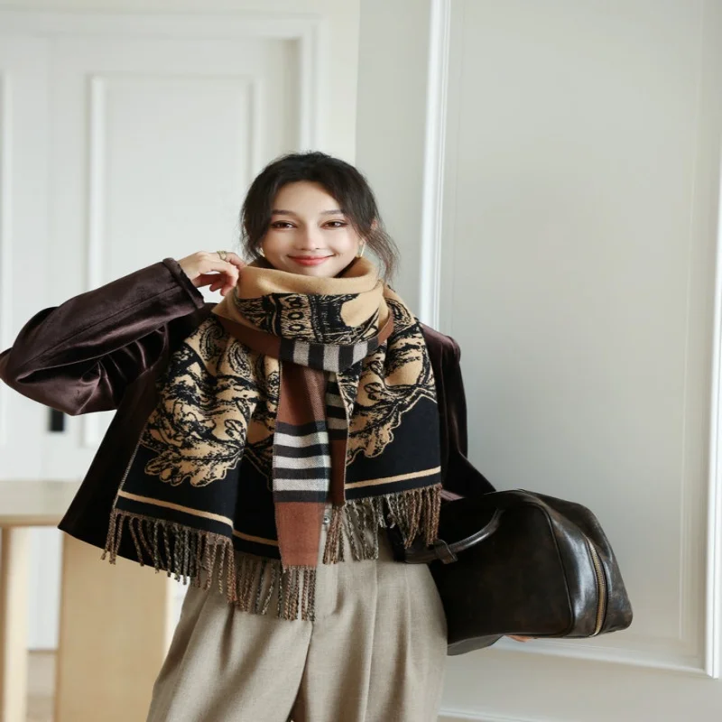 New Fashion Tower Print Winter Women's Scarf Luxury Design Double sided Cashmere Feel Scarf Tassels Warm Scarf Shawl 43*200cm