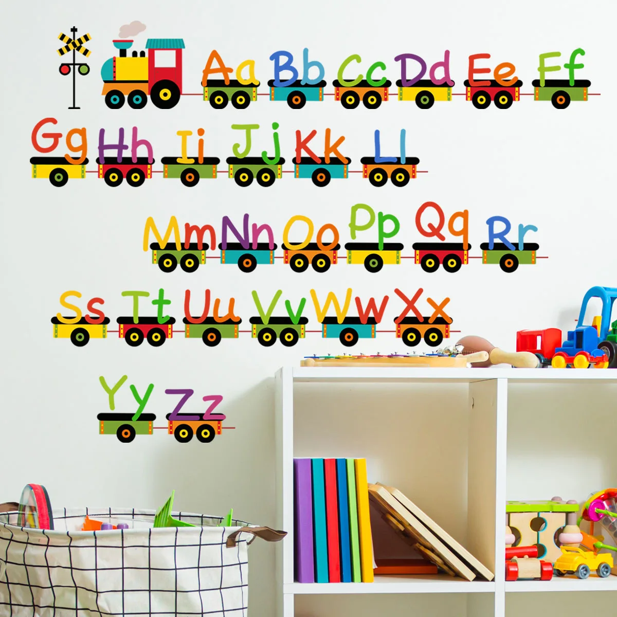 Cartoon Car Train 26 Letters Alphabet Wall Stickers for Kids Rooms Home Decor Children Wall Sticker Room Decoration Accessories