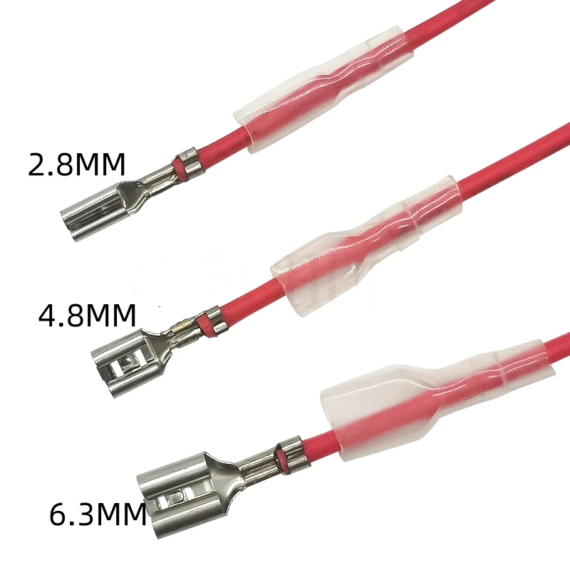 10pcs 2.8/4.8/6.3mm Plug-in Spring Insert Female Terminal Cable With Wire Sheathed Single/Double End Electrical Connector
