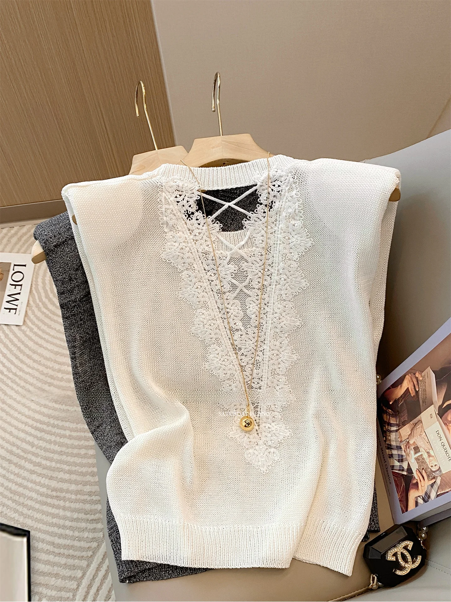 

Белая уникальная футболка с кружевным крестом и круглым вырезом Ne Svel, женский топ для похудения, летний новый вязаный топ для поездок на работу и сна...