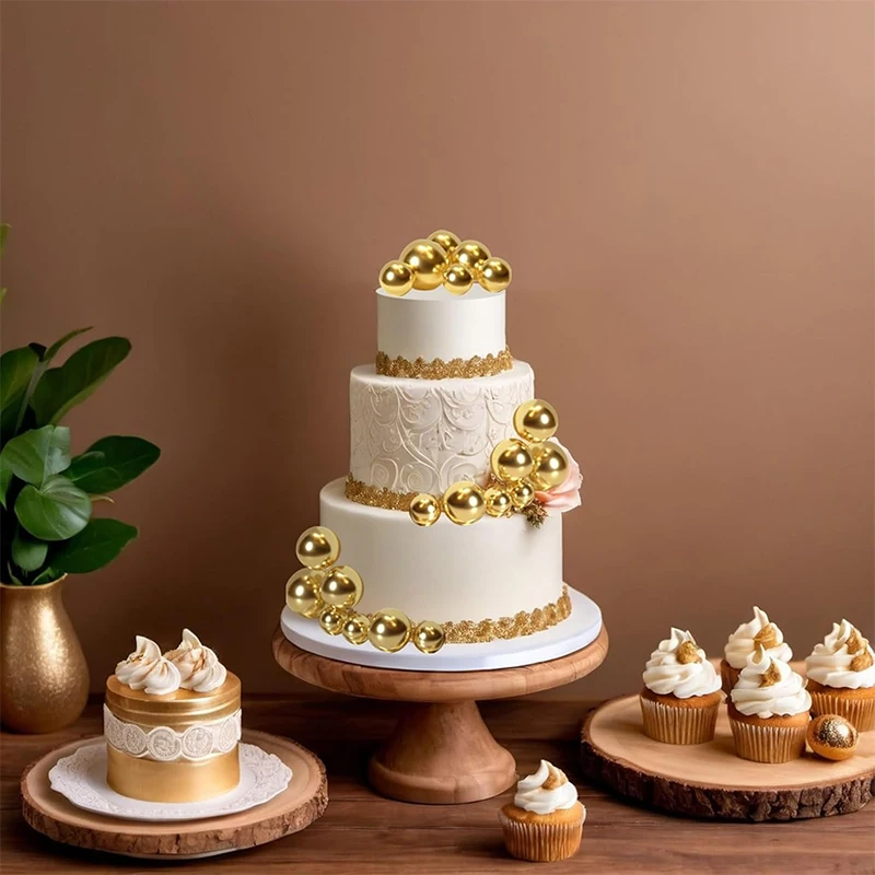 20 Teile/paket 4 cm Ball Kuchen Topper Dekorationen Bunte Kuchen Topper Sticks Gold Kugeln Kuchen Picks Kuchen Topper Kugeln kuchen Dekor – Detail 6