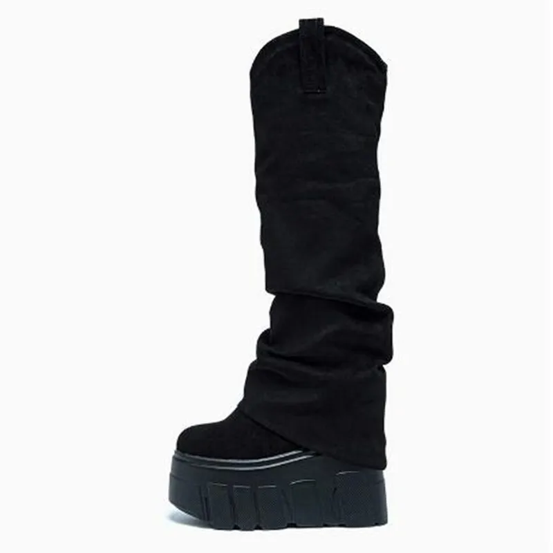 14CM 2026 Autumn Winter Women Knee High Boots Platform Shoes Warm Plush Female High Boots Rubber Sole Women Boot Botas Mujer