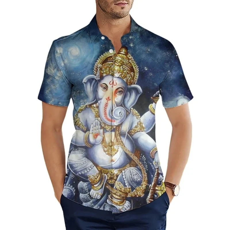 

Ganesha Shiva Religion 3D Printed Hawaiian Men's For Man Clothing Short Sleeve Summer Casual Cozy Tops Male Breathable Blouse