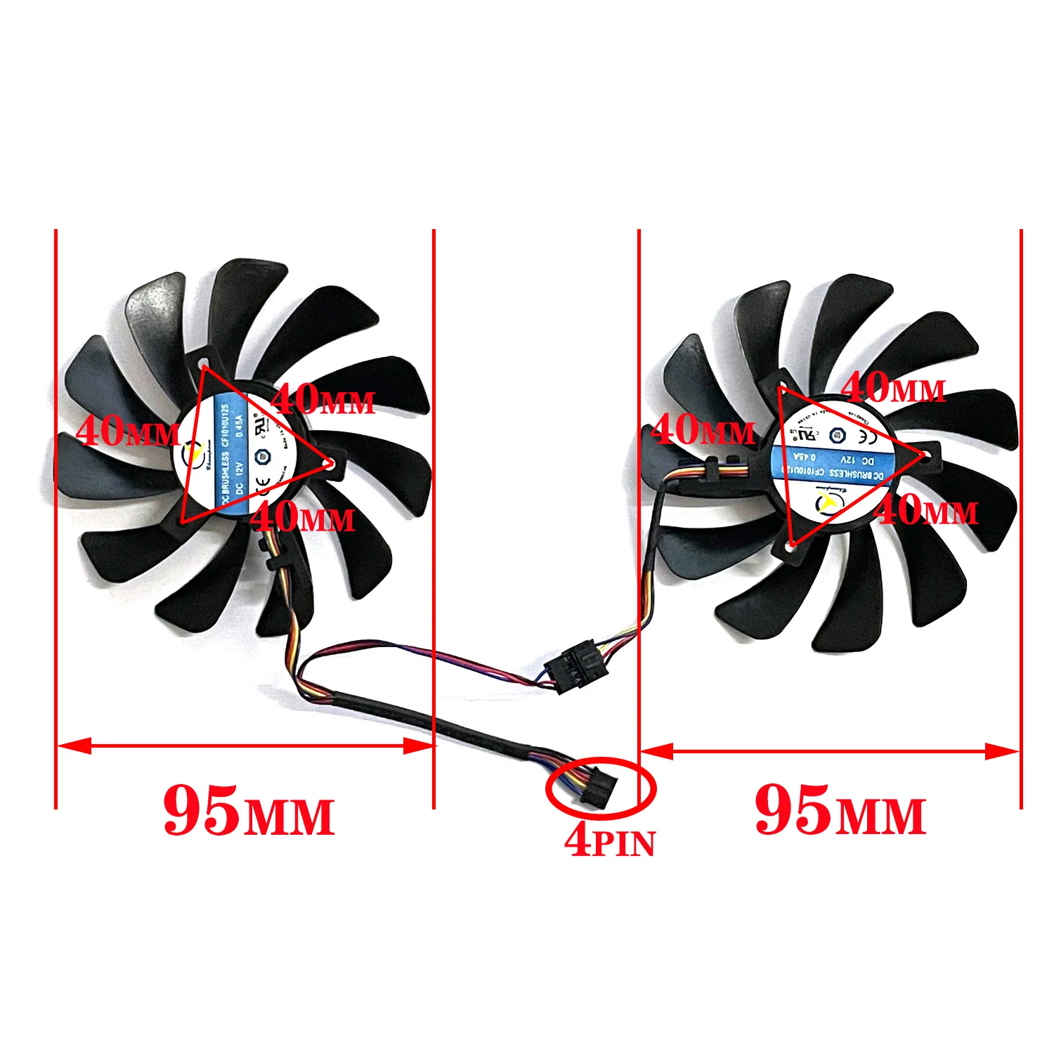 2PCS 95MM 4PIN CF1010U12S FDC10U12S9-C Replacement RX590 GPU Graphics Cooler Fan for XFX RX 590/580 VGA Graphics Cooling