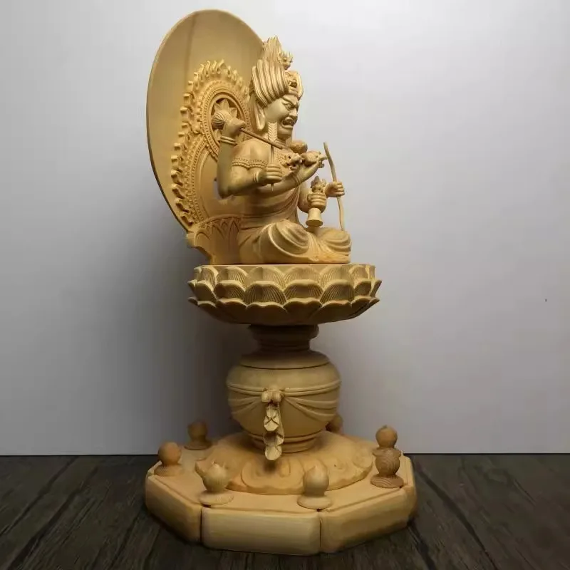 Hinoki Wood Aizen Myoo Statue, Six-Armed Tantric Buddhism Protector Deity Buddha Figurine, Home Decor Altar Ornament