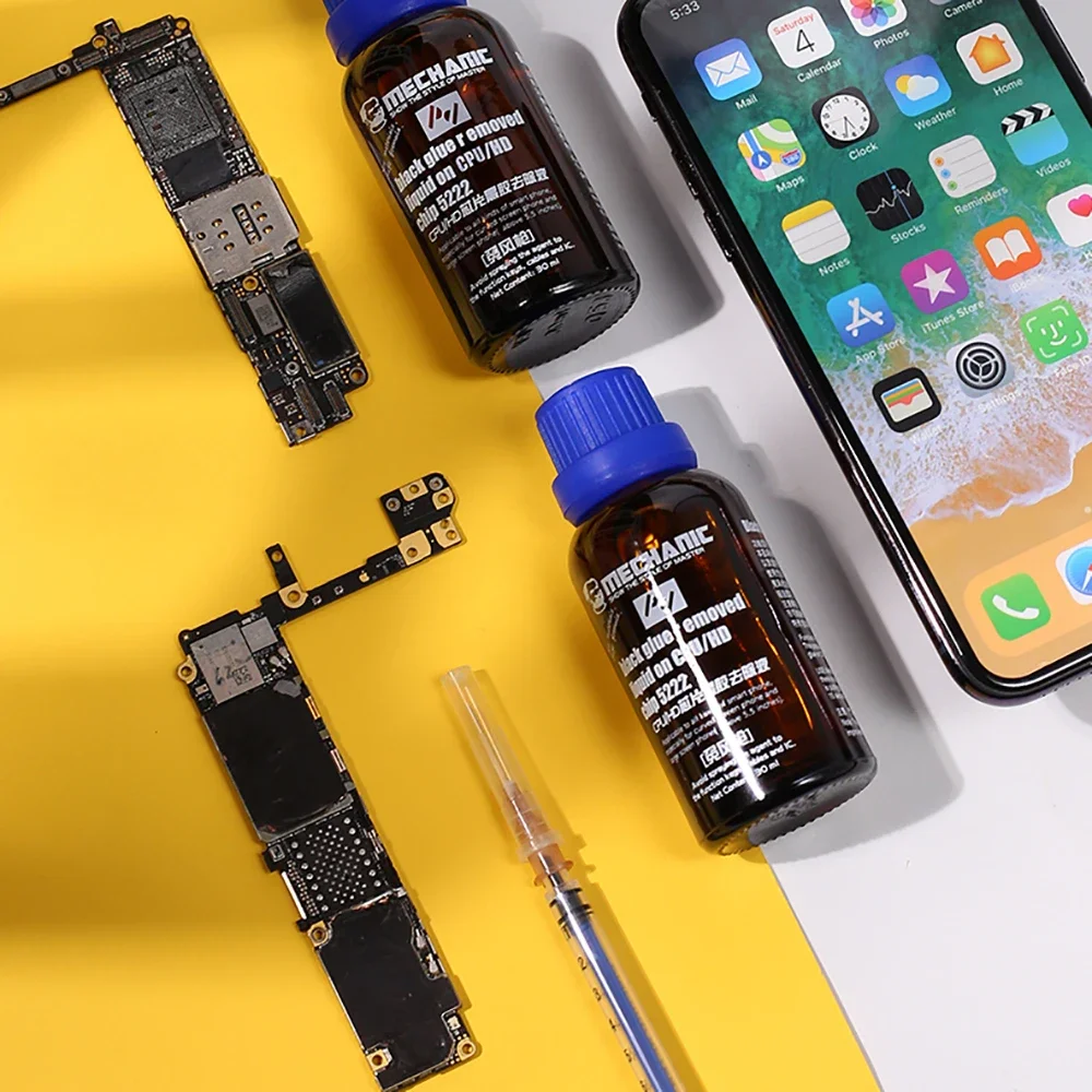 Mekanik Penghilang Lem Hitam 5222 30ML dan Alat Suntik untuk Ponsel Pintar CPU/Perbaikan Chip HD Tidak Perlu untuk Cairan Penghilang Vinil Pistol Udara