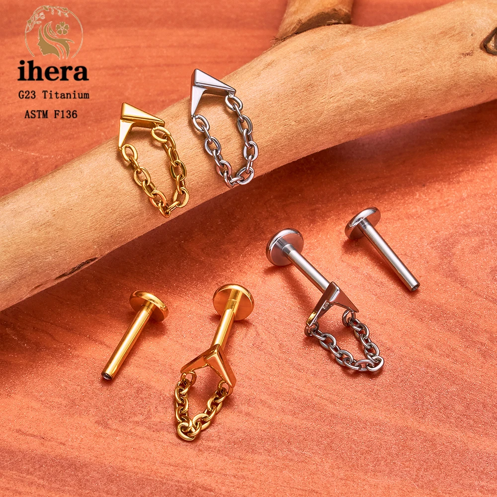 ASTM F136 Titanium Ear Cartilage Earrings Internal Thread 16G Hidden Helix Stud CZ Drape Chain Flat Back Tragus Piercing Jewelry