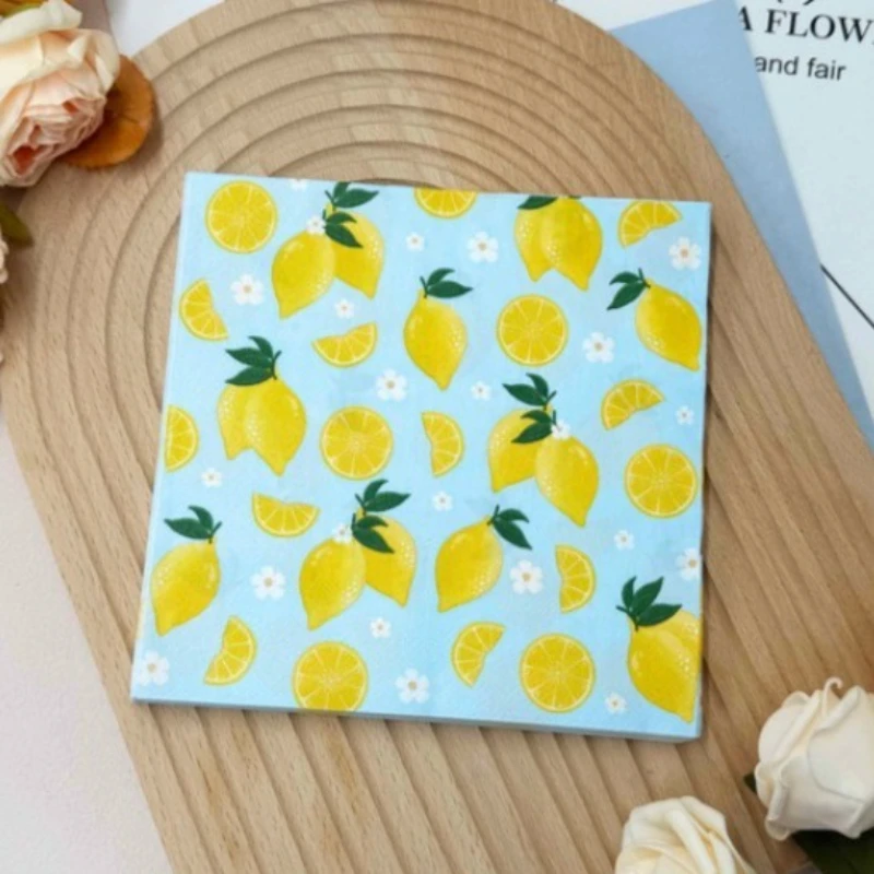 

20pcs 33cm 2PlyFull Version Lemon Printed Napkins Hot Selling Blue Bottom Fruit Party Decoration Tissue DIY Decoupage Paper