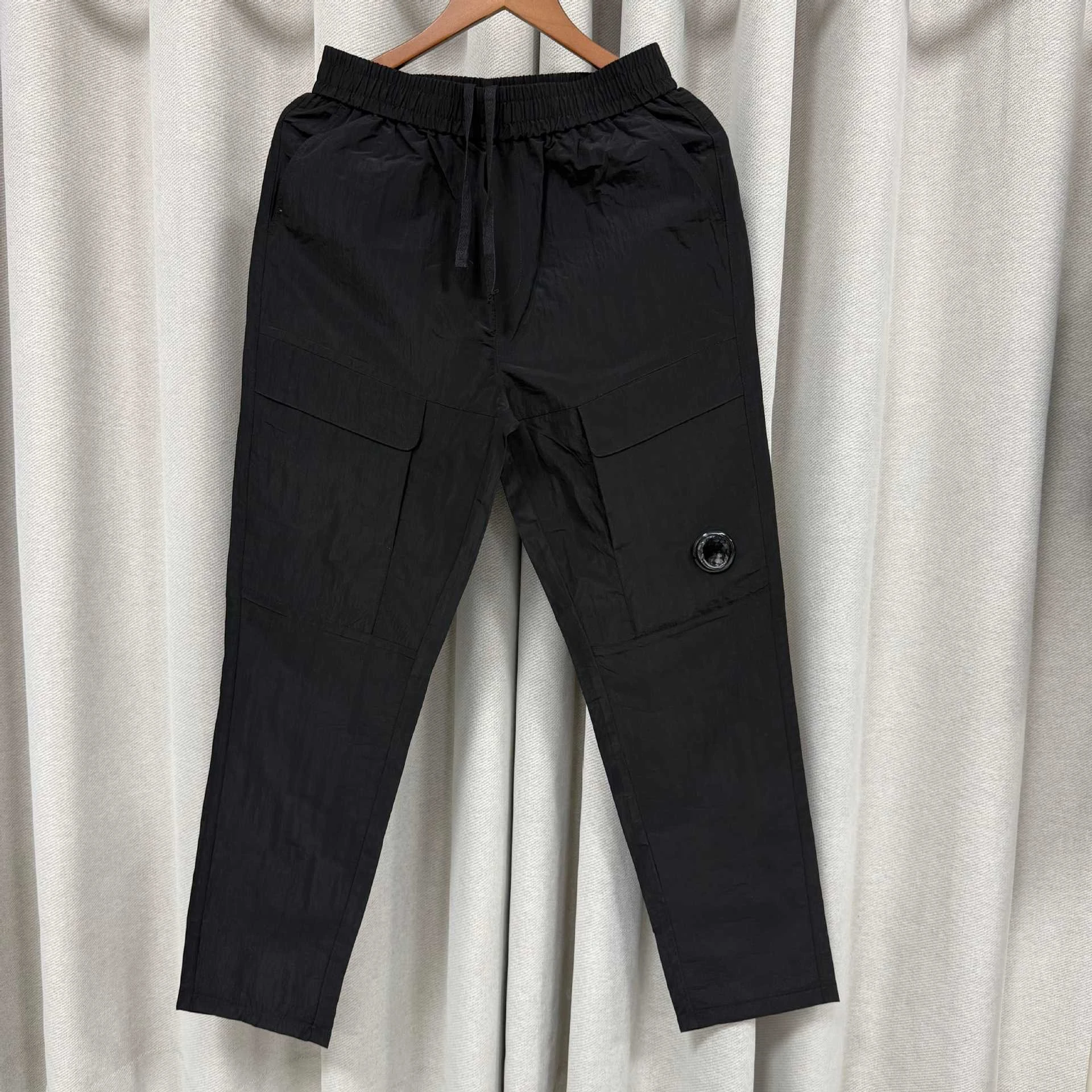 Casual Metal Nylon Long Pants Set with Pockets for Men And Women Spring Fashion Loose Fit Trousers Straight Leg Zipper Fly