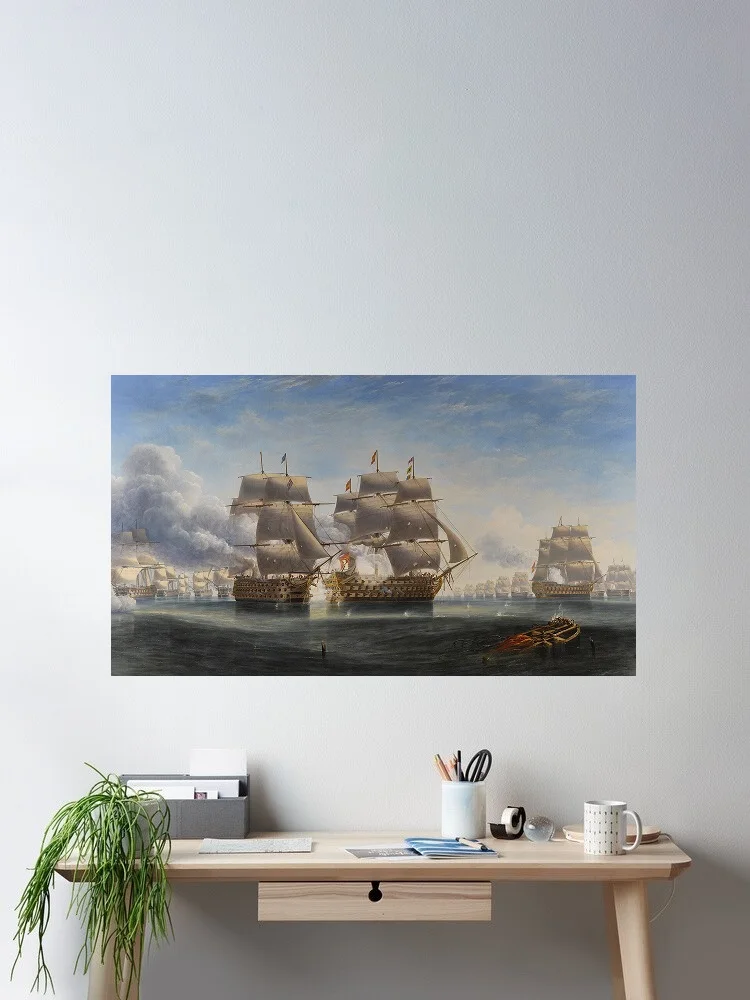 John Wilson Carmichael - The opening engagement at Trafalgar,Art Picture Print Silk Poster Home Wall Decor
