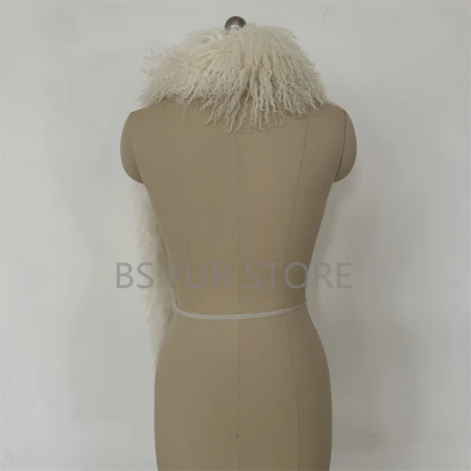 Real Fur Scarf Mongolian Lamb Fur Collar Scarf for Women Garments