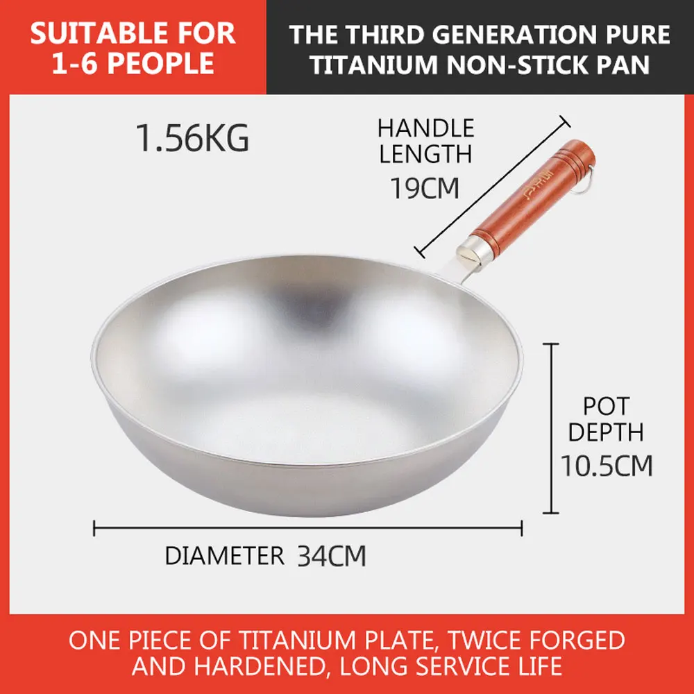 Titan-Braten-Wok, antihaftbeschichtete Pfanne, unbeschichteter Kochtopf, leichter Gasherd für den Haushalt, anwendbar, nicht rostig