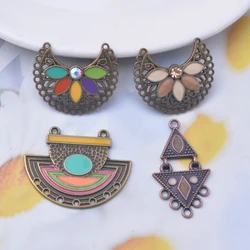 10pcs Alloy Antique Bronze triangle Moon-shape Connectors Enamelled Earrings Pendant Diy Tassel Earrings