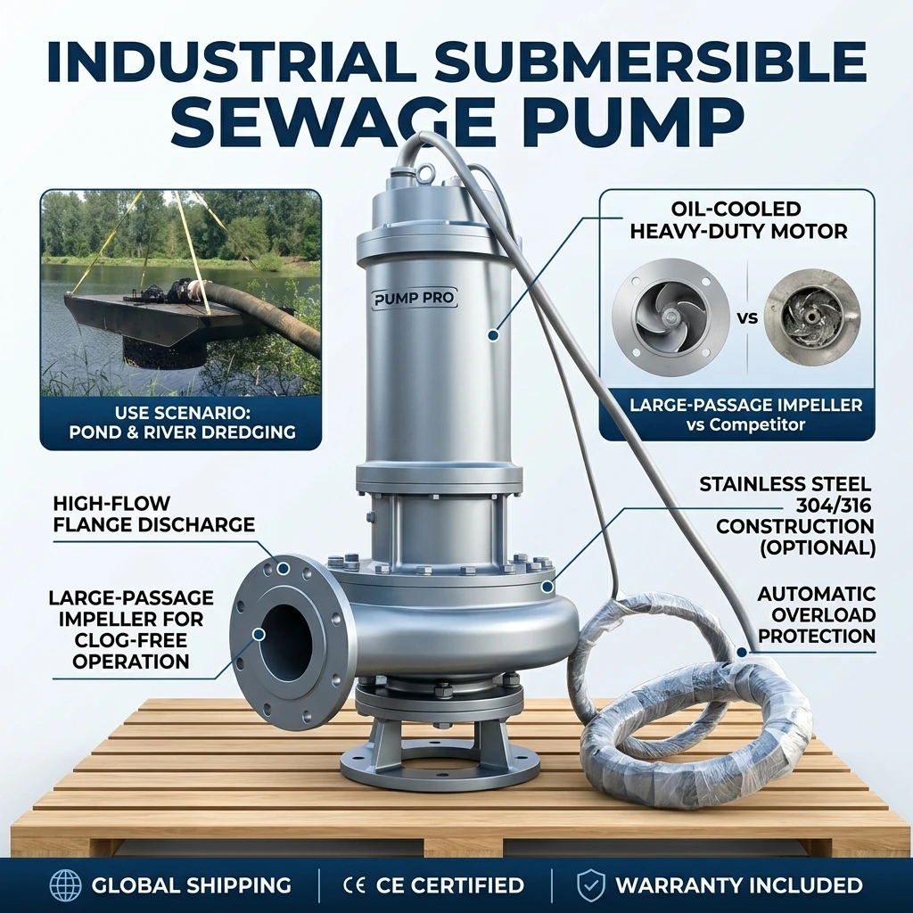 Submersible mud wastewater pump with vortex impeller for high fibre fluids