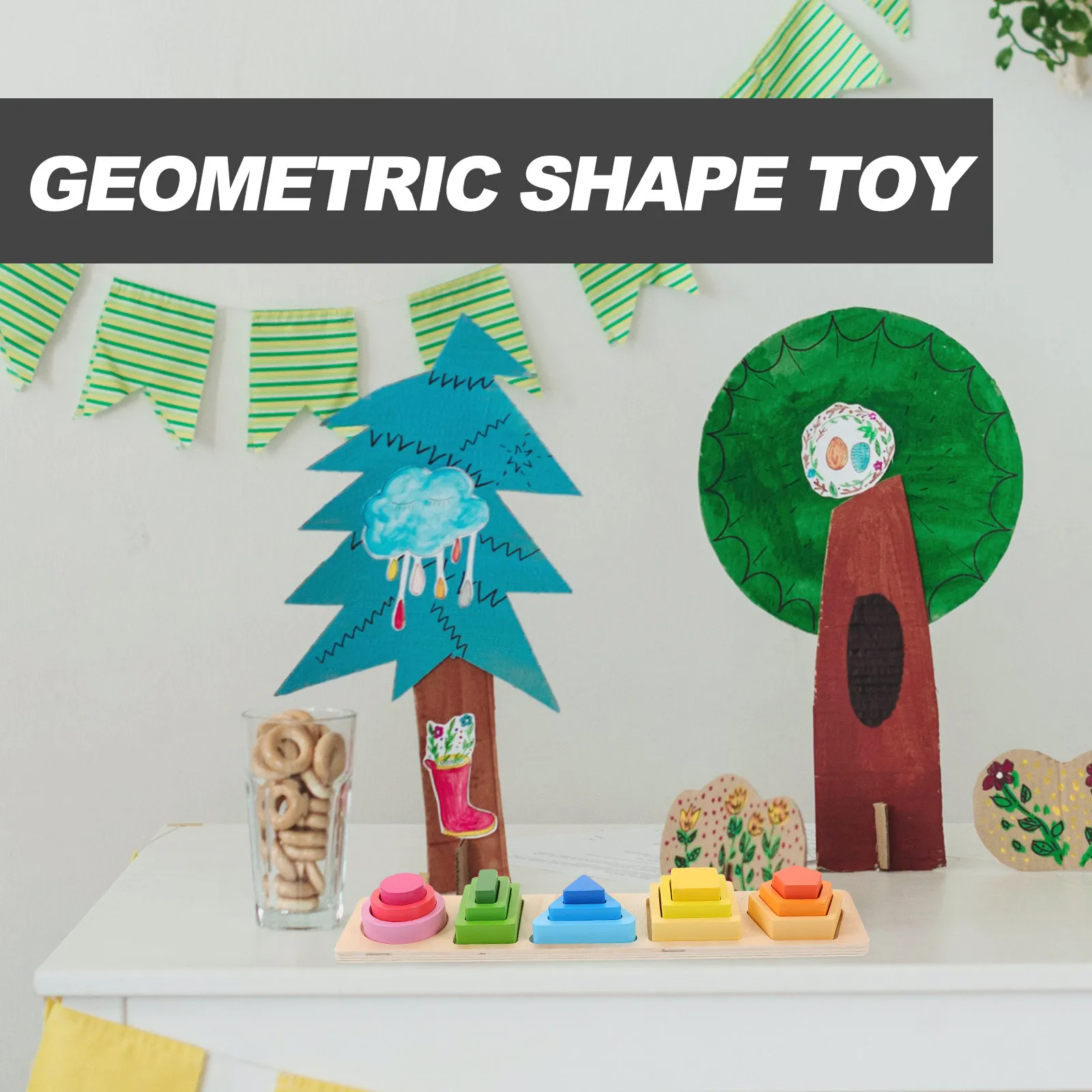 

1 Set Geometrical Shape Matching Wooden Blocks Multi-Color Educational Sorting Early Learning Cognitive Puzzle for Kids
