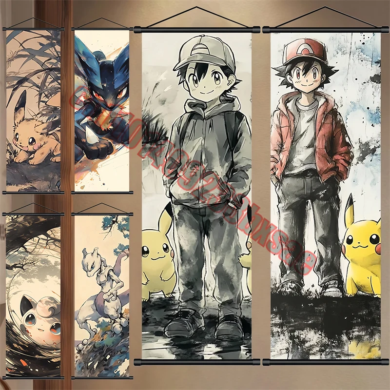 

Classic Anime Pokemon Pikachu, Mewtwo, Gengar Premium High Quality Art Scroll Drawings Suitable for Bedroom Decoration Gifts