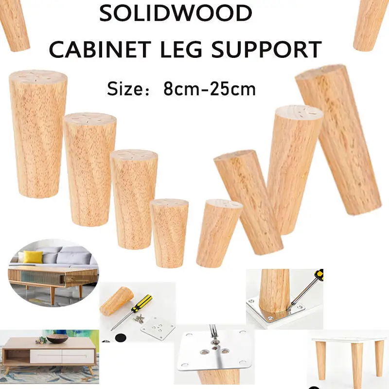 8/15/20/25cm Wooden Replacement Furniture Feets, Solids Oblique/Straight Table Chair Legs, Anti-Slip Sofa Bed Feet Universal Fit
