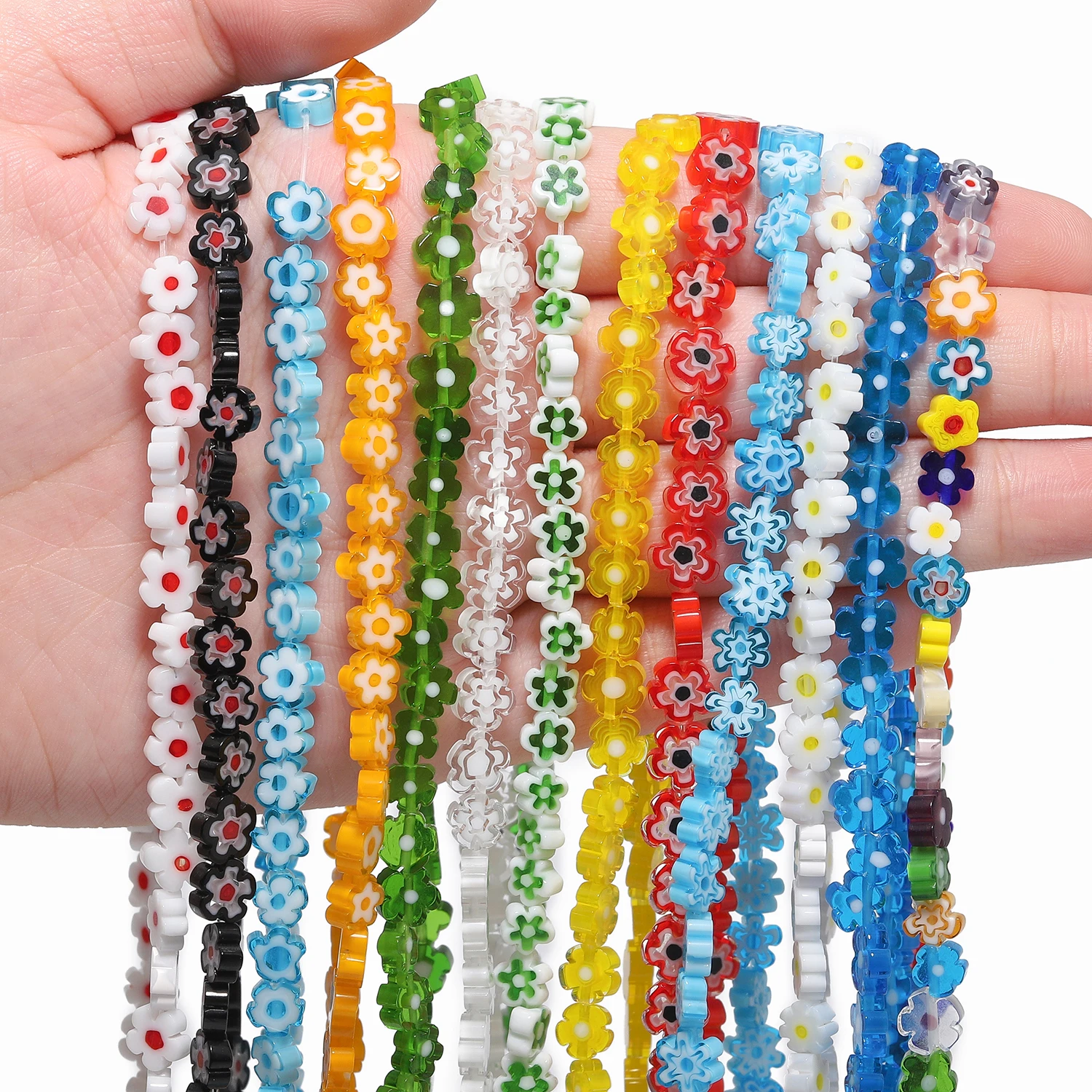 4 6 8mm Charms Daisy Flower Lampwork Glass Flat Beads Loose Spacer Beads for Jewelry Making Diy Bracelet Crafts Accessories