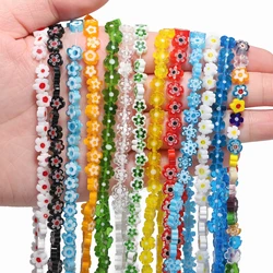 4 6 8mm Charms Daisy Flower Lampwork Glass Flat Beads Loose Spacer Beads for Jewelry Making Diy Bracelet Crafts Accessories