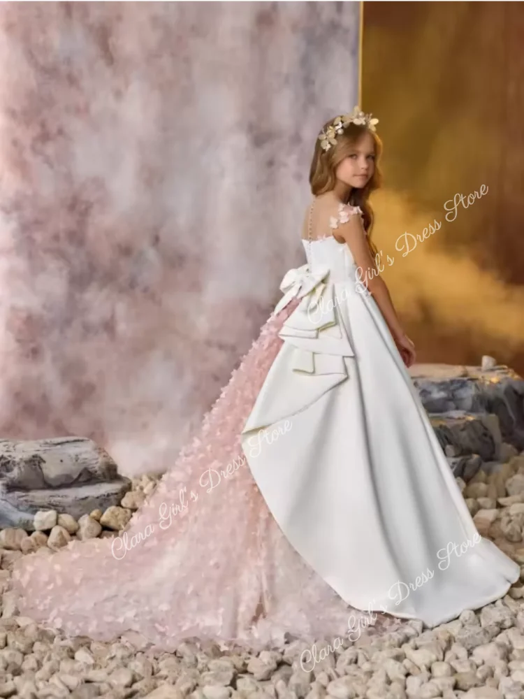 فستان فتاة الزهور الأنيق المخصص مع فيونكة من الساتان مناسب لحفلات الزفاف وحفلات أعياد ميلاد الأطفال وملابس السهرة #4