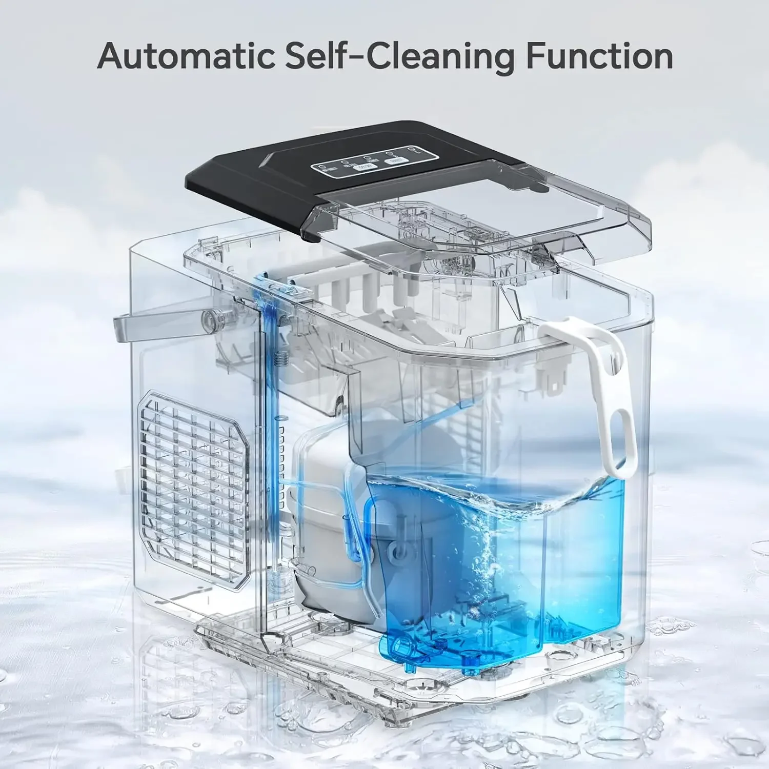 Efficient Self-Cleaning Ice Maker with Handle for Countertop, Produces 26Lbs of Ice in 24Hrs, 9 Cubes Ready in just 6 Mins, Incl