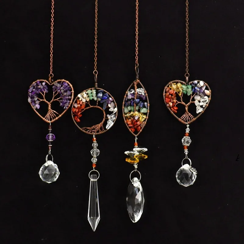 Crushed Stone Tree of Life Crystal Pendant Crystal Christmas Decoration Suncatcher Hanging Ornament