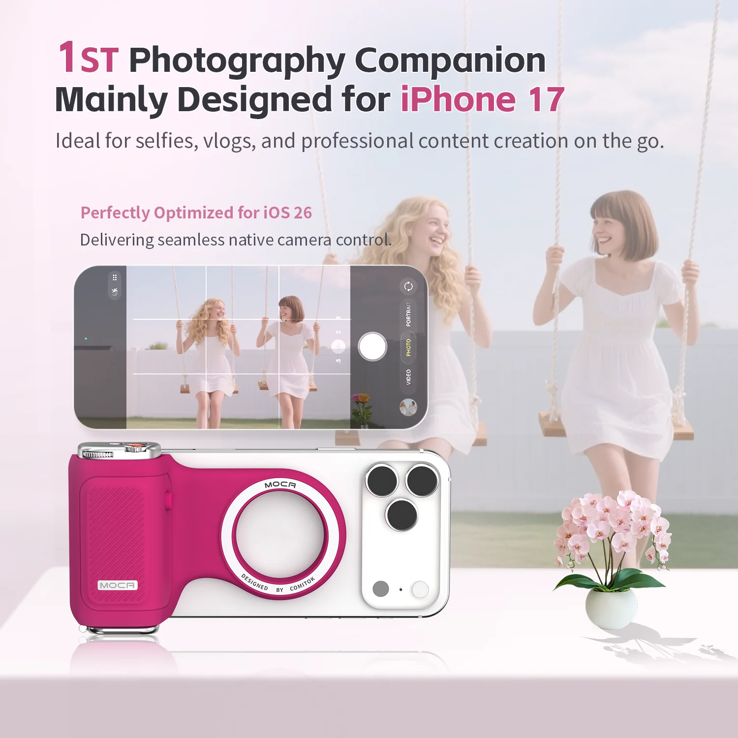COMITOK MOCA Magnetic Phone Camera Grip for iPhone 17 with Detachable Remote Control for Native Camera Control MagSafe Phone Holder Compatible with IOS17/18/26 for Vlogging Live Streaming Travel Photography