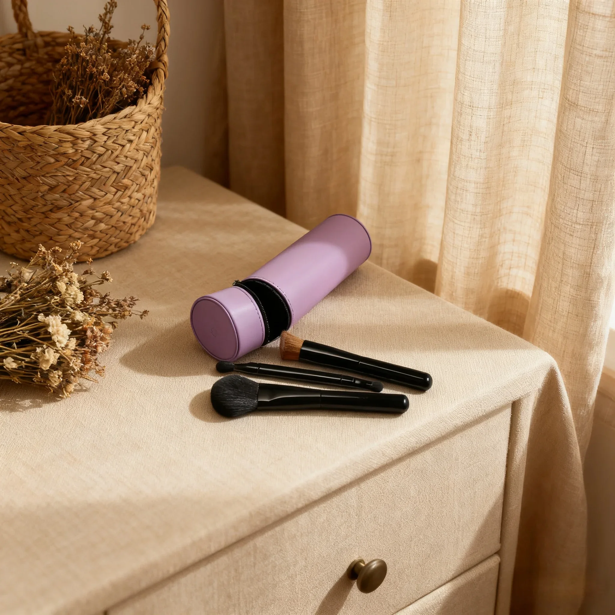 Conjunto de pincéis de maquiagem de luxo saco de viagem de pele de bezerro edição limitada blush escova de base de dupla utilização escova de sombra de cabeça dupla