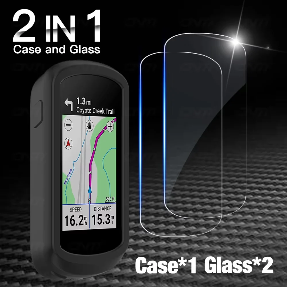 Glass+Case for Garmin Edge Explore 2 Screen Protector Tempered Glass&Soft Silicone Protective Bumper Cover Explore2 Accessories