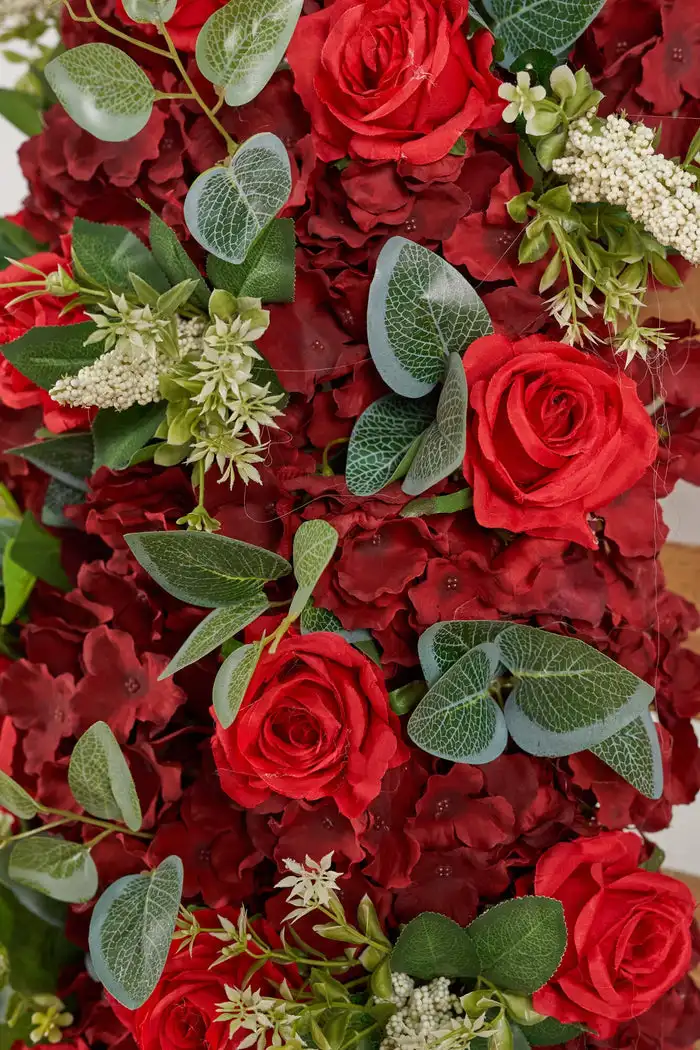 Custom series Luxury wine red Champagne rose Hydrangea Green faux blended rectangular flower row decoration for wedding events