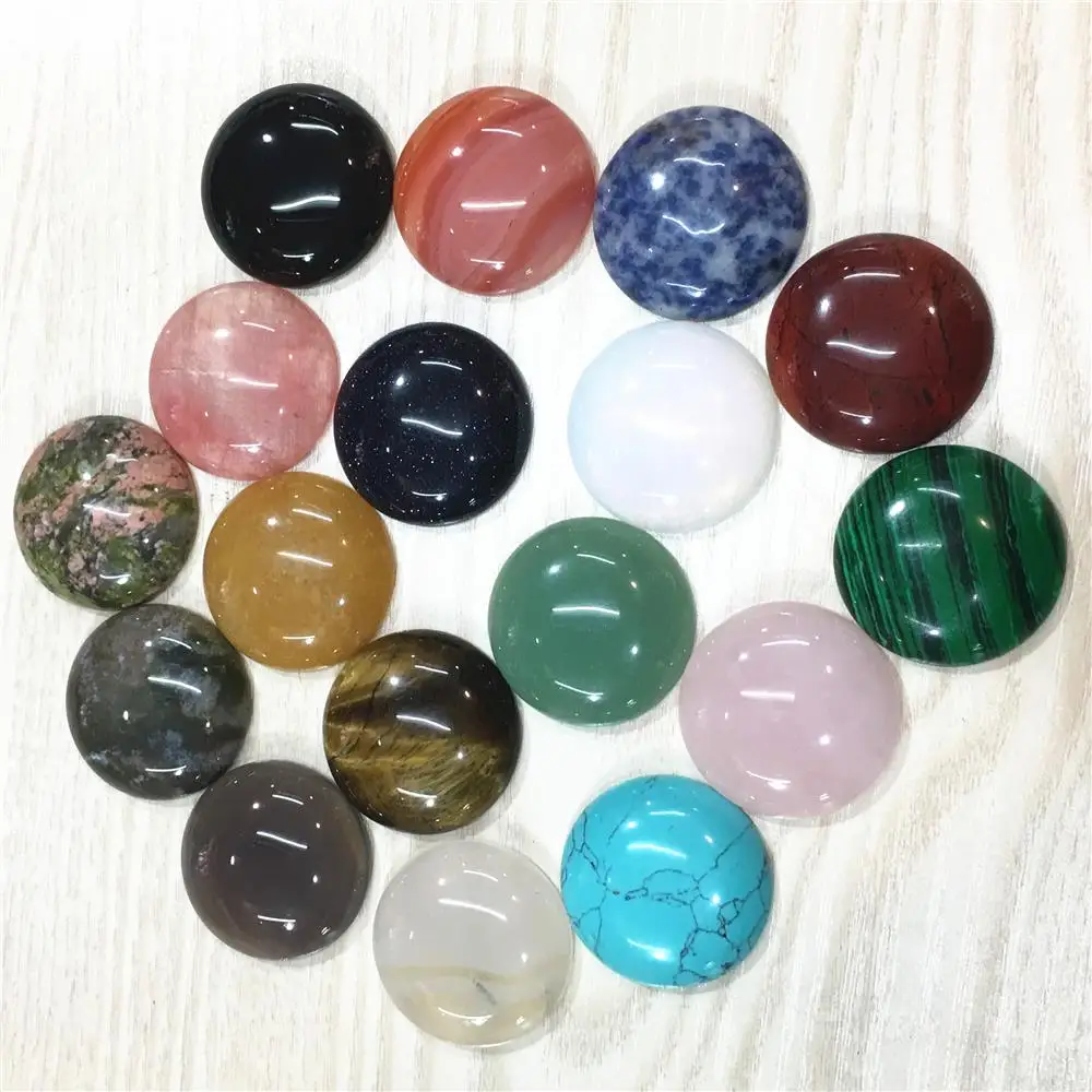 30MM Natural Stone Cabochons Round Beads  Roses Quartz Malachite Agate Opal Unakite Fashion For Jewelry Making Wholesale 12PCS