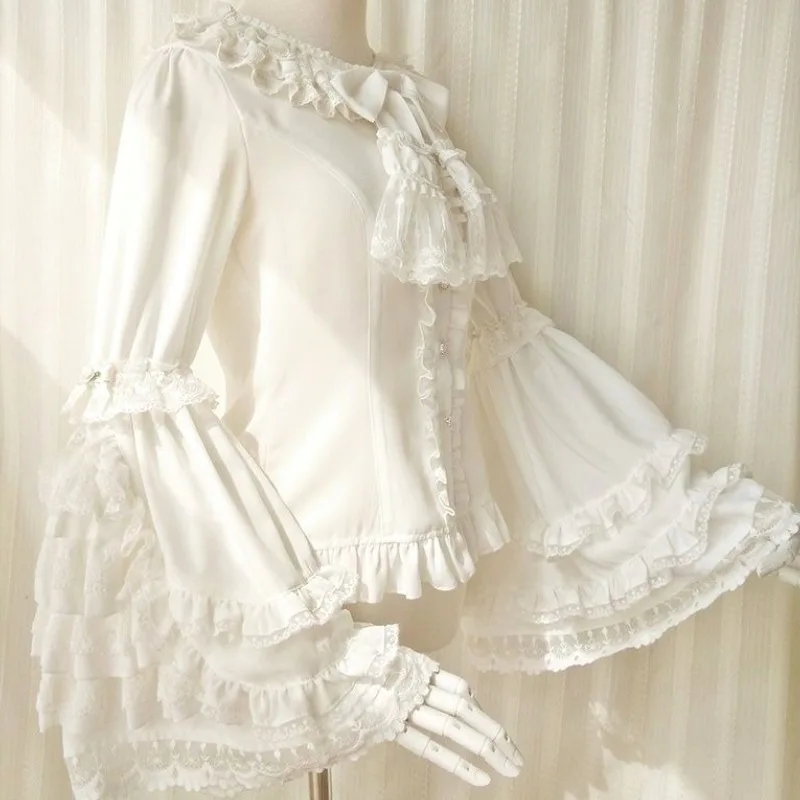 Camisas japonesas medievales victorianas Vintage Lolita para mujer, Blusas elegantes y dulces acampanadas de manga larga ajustadas Y2k, Blusas góticas para mujer