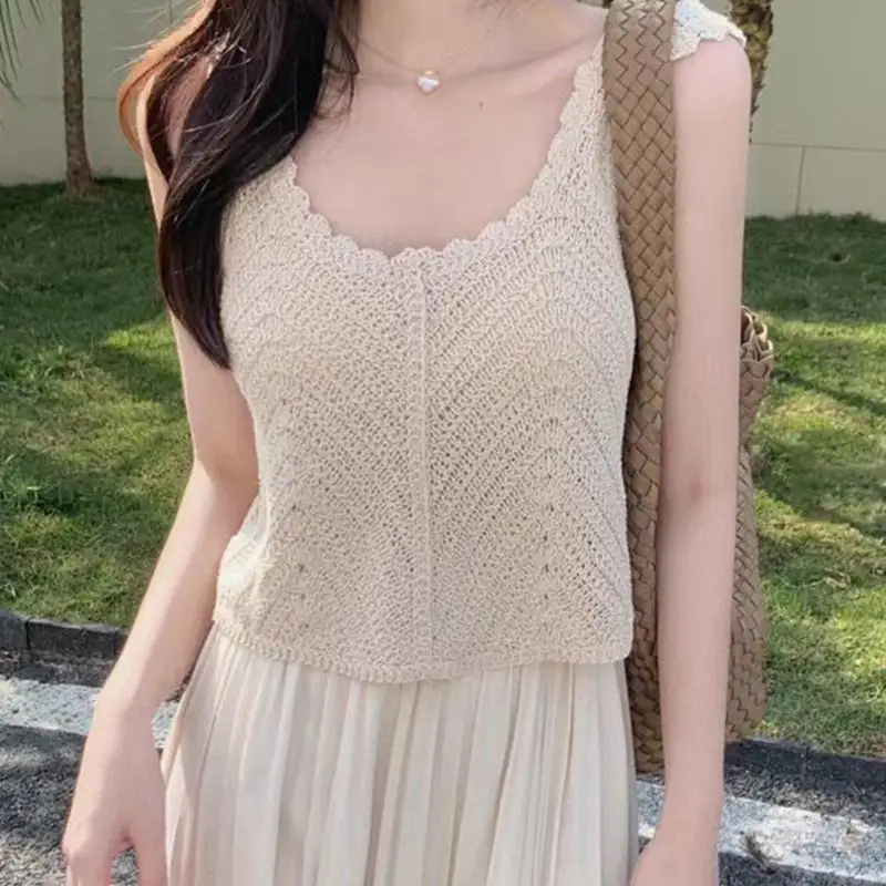 

Openwork Sleeveless Crop Top Womens Hollowout Crochet Summer Vacation Vest 6XDA