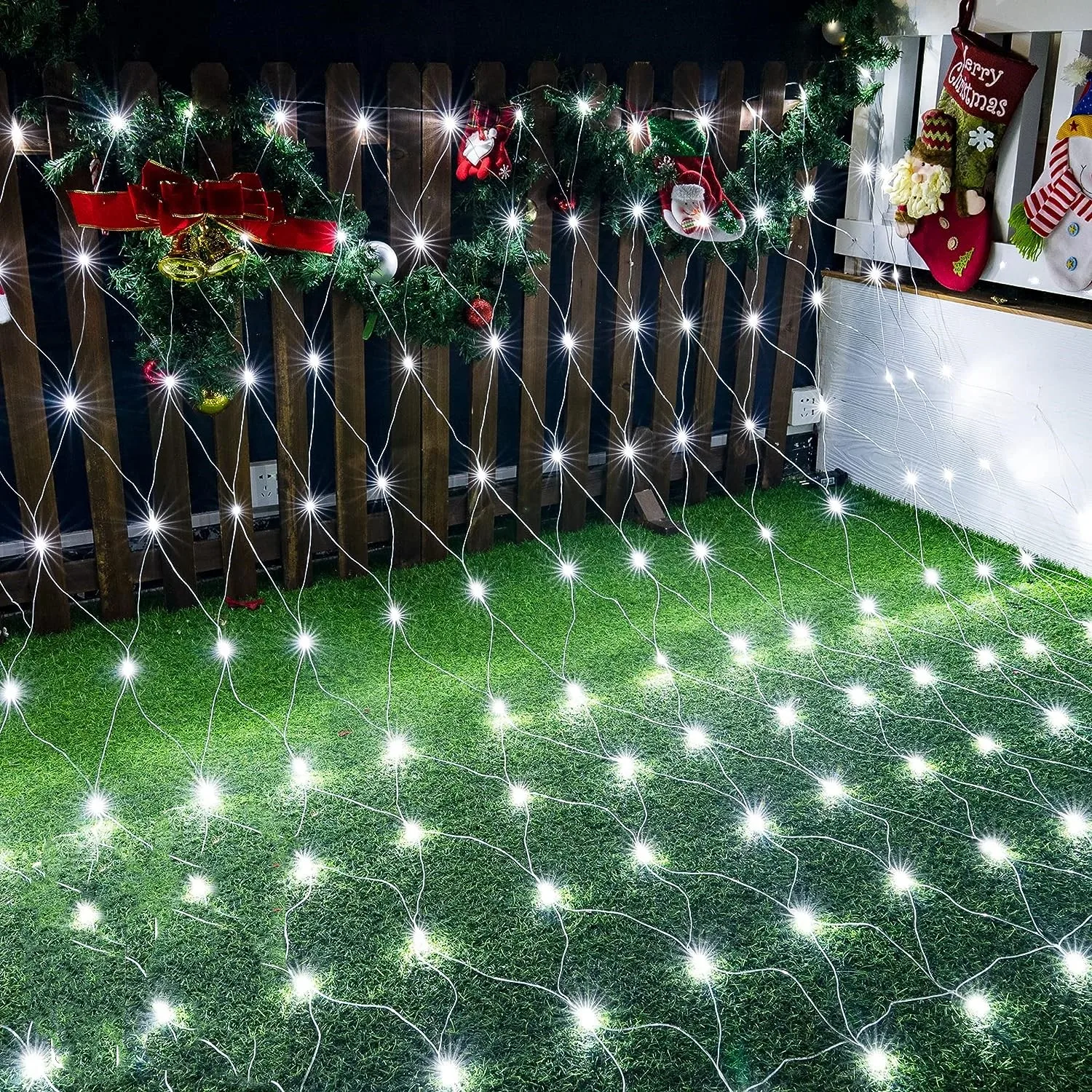 1 confezione 192LED luci a rete solare, 9,8 piedi * 6,6 piedi 8 modalità luci a rete, luci esterne solari, accensione/spegnimento automatico con telecomando Waterpro