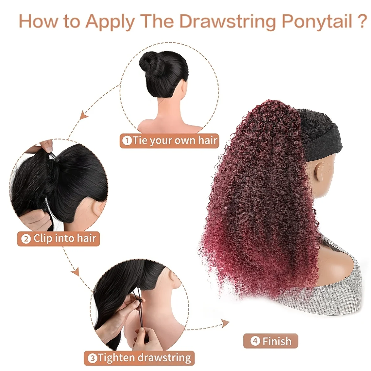 Ponytail Extension for Women Curly Drawstring Ponytail Afro Kinky Curly Clip in Ponytail Synthetic Soft Fluffy Ponytail for view 4