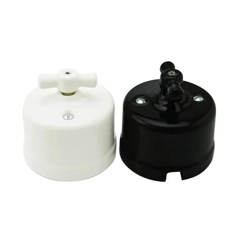 Retro Ceramic Wall Switch With Konb Rotary Switch 360 Degree Level Switch for Lighting Deco