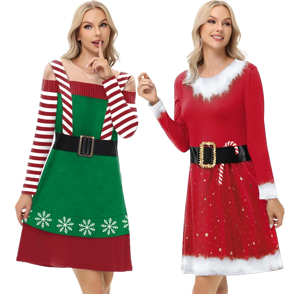 Costume d'elfe de Noël pour filles, robe de père Noël de Noël, fête de carnaval, tenues assorties pour adultes, vêtements de cosplay, cadeaux de Noël