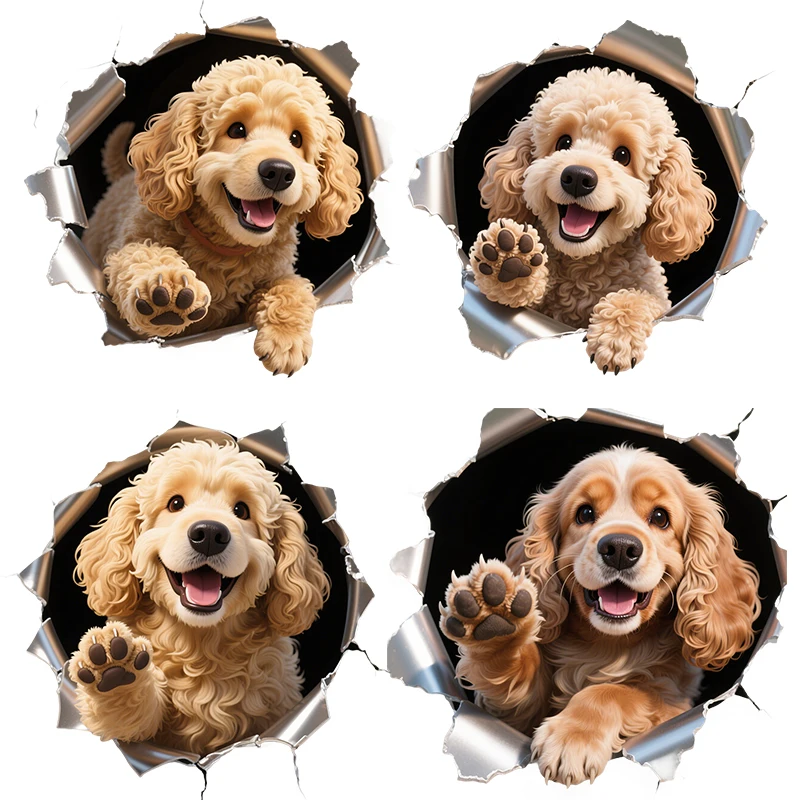 Three Ratels CAA16 cute Poodle Broken hole wall stickers for home decoration Personalized car decals