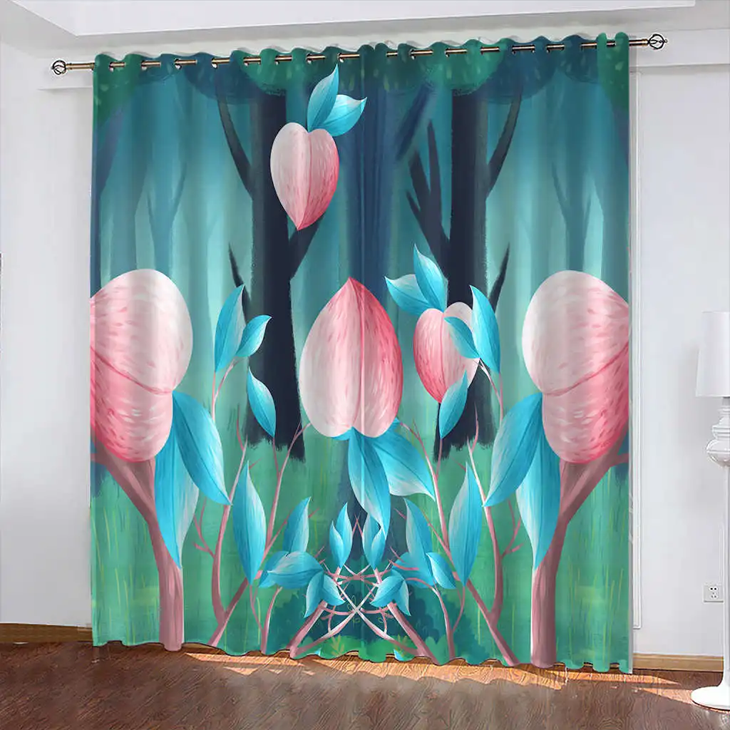 

Cartoon Floral Print Curtain Biparting Open Blackout Curtain Cortina De Sombra Home Decoration Curtains for Living Room Luxury