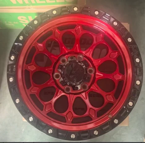 17 Inch Beadlock Off Road Alloy Wheels Black/Gunmetal/Red V Spoke Polygon Style Multiple PCD For 4x4 Hilux Prado SUV Rims