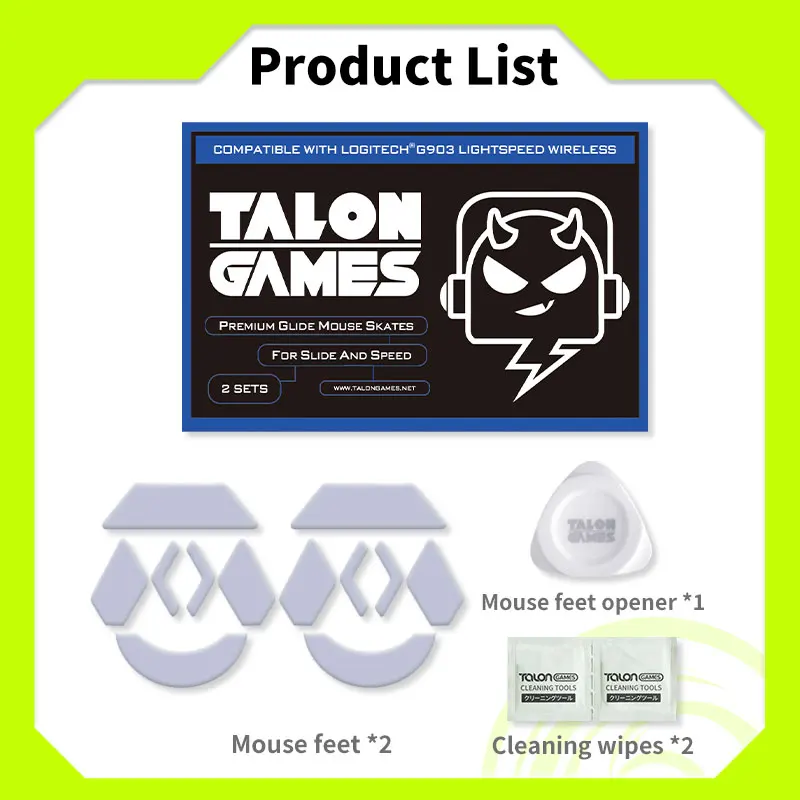 TALONGAMES-Patins de mouse borda curva personalizados cinza claro para logitech G903, substituição de pés leves, 2 conjuntos