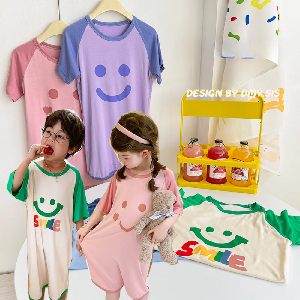 

Summer Short Sleeve Baby Sleeping Bags 0.5 Tog Model Smile Pattern Toddler Sleepsack Children Soft Pajama Kids Wearable Nighwear