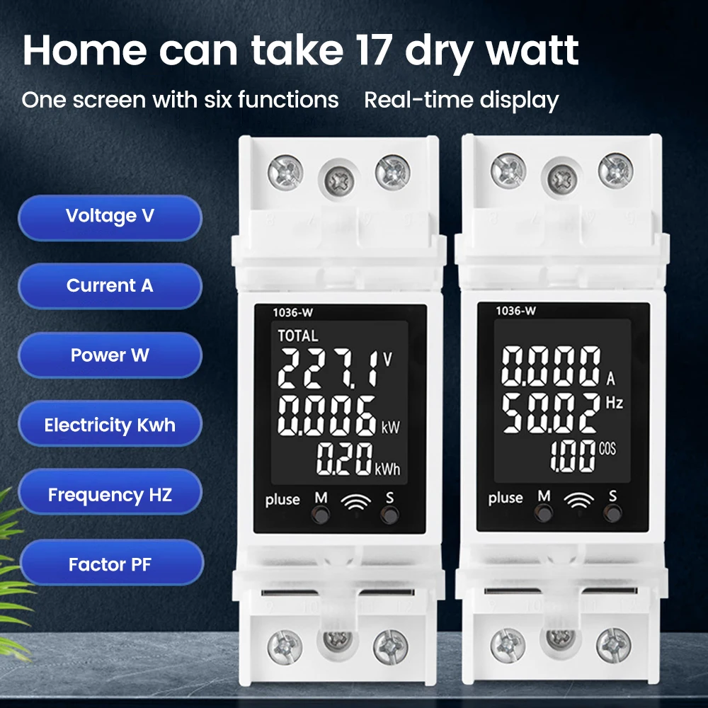 APP WiFi Din Rail Power Monitor Wattmeter Voltmeter Ampermeter Digital Energy Meter Over Under Voltage Protector Relay Switch