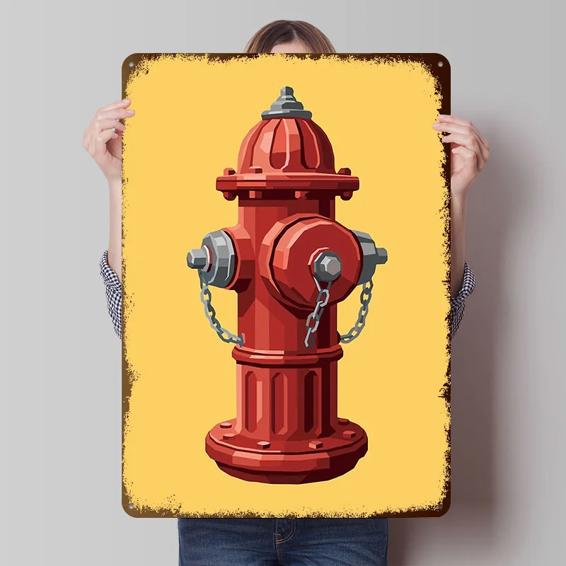 Red Fire Hydrant Tin Poster Customized Wall Art Retro Vintage Metal Signs for Fans Room Home and Decoration Gaming Office Decor