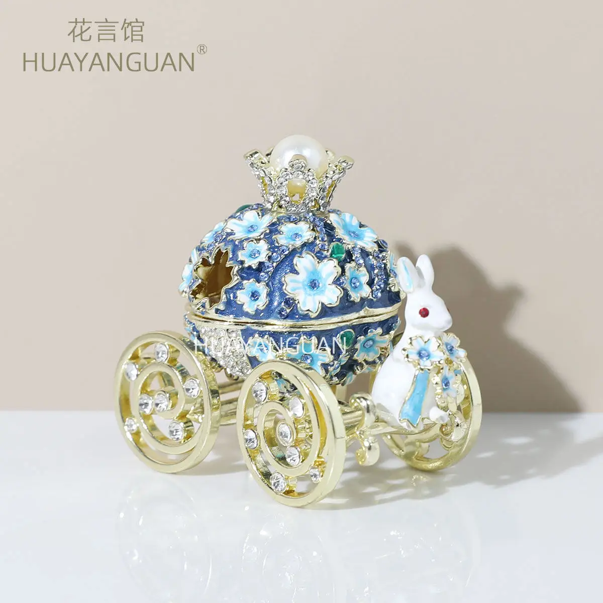 Blue Enamel Sakura Rabbit Carriage Jewelry Box Wedding Ring Box for Proposal Gift Storage Organizer Home Decoration