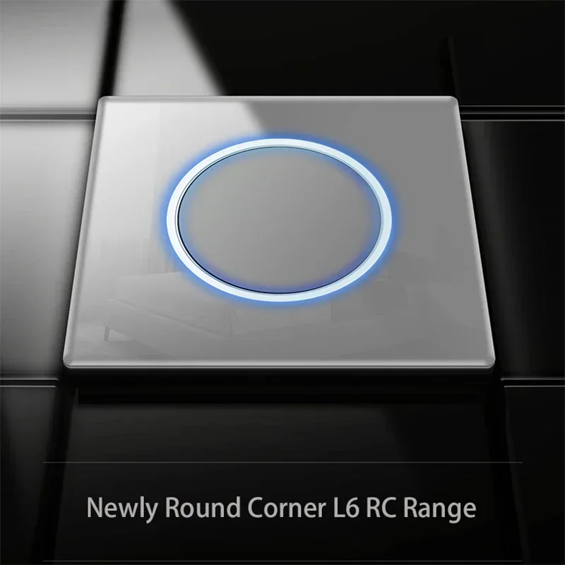 Glass Panel Grey Wall Switch Round Button with Blue LED Indicator Press Button Home Office EU Electrical Outlet Power Socket