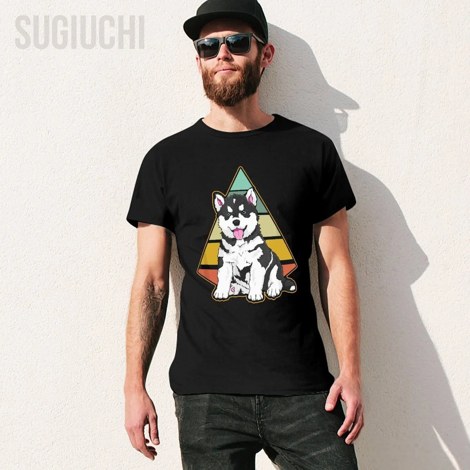Unisex Men Siberian Husky Dog Retro Husky Lover Tshirt Tees T Shirts Women Boys 100% Cotton T-Shirt